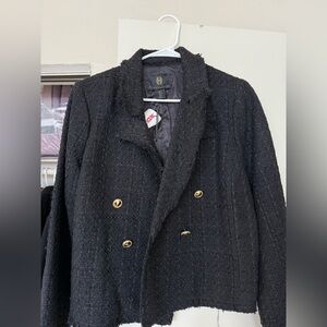 House of Harlow 1960 Black Tweed Jacket with Gold Hardware